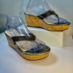 Circus by Sam Edelman Raquel Silver Metallic and Cork Wedge Sandals size 8.5M